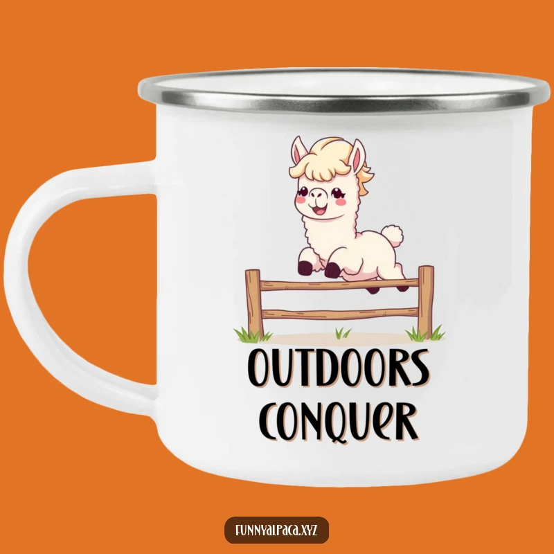 Funny Alpaca Leaping Camping Mug: Outdoor Animal Humor, Perfect Funny Gift