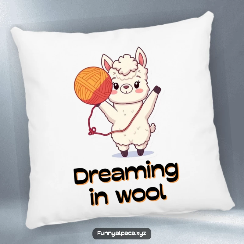 Funny Alpaca Yarn Pillow: A cute alpaca playfully tosses yarn, adding a soft, humorous touch to any room.