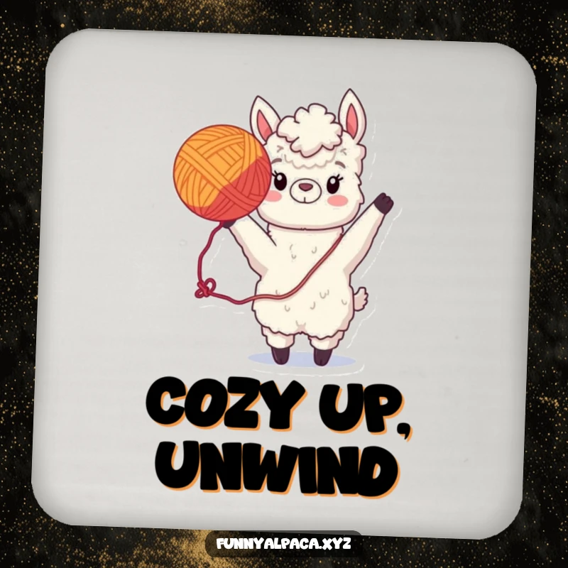 Funny Alpaca Yarn Coaster: A whimsical alpaca tosses yarn, protecting surfaces with a fun design.