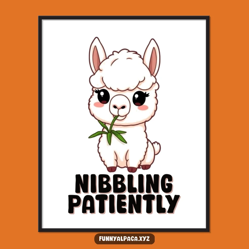 Funny Alpaca Nibbling Poster: Cute Art for Determined Decor Lovers!