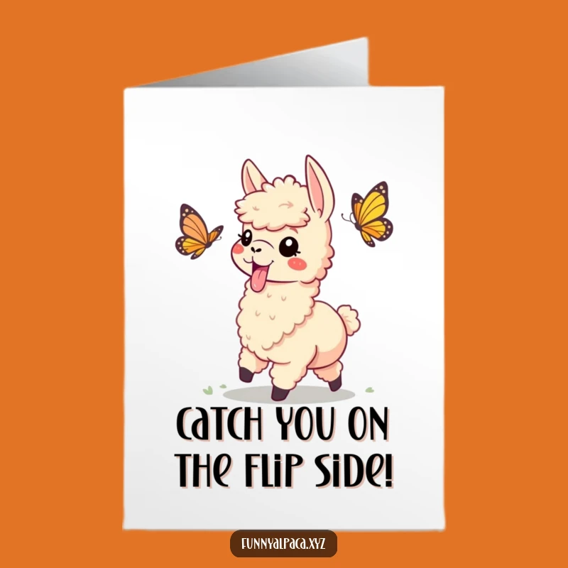 Free Printable Birthday Card: Playful Alpaca Butterfly Chase Hilarious Downloadable Gift