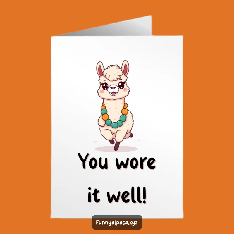 Free Printable Congrats Card: Silly Alpaca Lei Celebration Hilarious Downloadable Gift