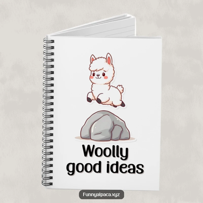 Funny Fluffy Alpaca Notebook: A journal featuring a fluffy alpaca character joyfully leaping over a rock, perfect for notes and creative ideas.