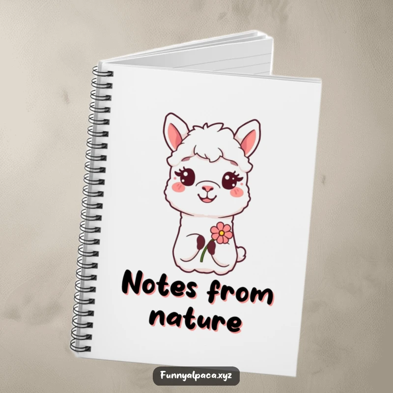 Funny Alpaca Flower Notebook: A smiling alpaca offers a flower, perfect for journaling with a touch of warmth.