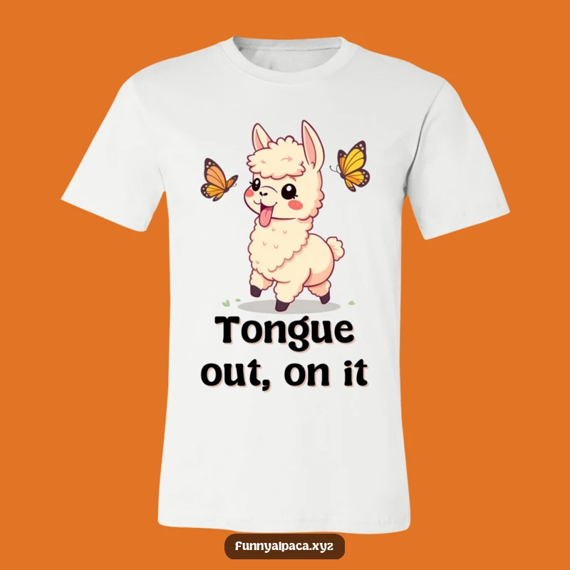 Funny Playful Alpaca T-Shirt - Hilarious Butterfly Chase Tee